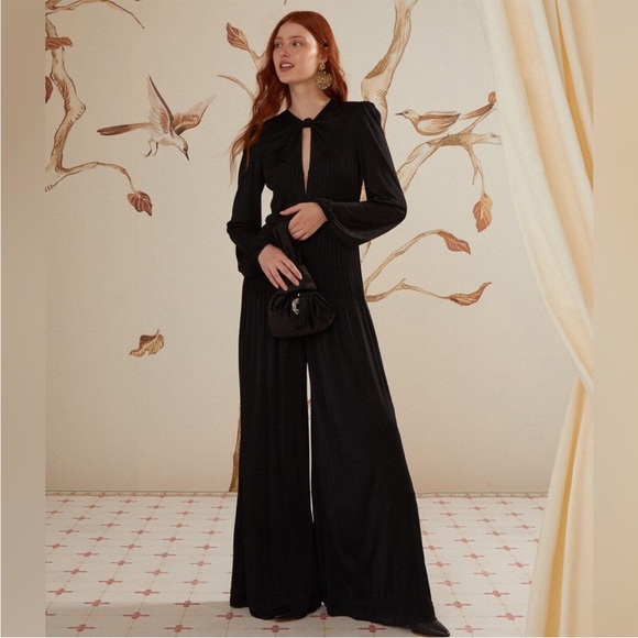 FARM Rio Pants - FARM Rio Black Long Sleeve Knot Jumpsuit